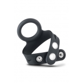 Черное эрекционное кольцо с подхватом мошонки на кнопках VS6 - Blush Novelties - в Камышине купить с доставкой