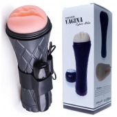 Телесный мастурбатор-вагина в черной колбе с вибрацией - Boys of Toys - в Камышине купить с доставкой