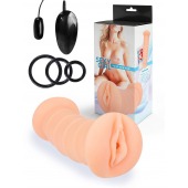 Телесный двусторонний мастурбатор с вибропулей и эрекционными кольцами в комплекте - Sexy Girl - в Камышине купить с доставкой