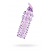 Гелевая фиолетовая насадка с шариками, шипами и усиком - 11 см. - Toyfa Basic - в Камышине купить с доставкой