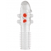 Гелевая прозрачная насадка с шариками и шипами - 14 см. - Toyfa Basic - в Камышине купить с доставкой