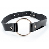 Кляп-кольцо на чёрных лаковых ремешках - БДСМ Арсенал - купить с доставкой в Камышине