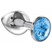 Большая серебристая анальная пробка Diamond Light blue Sparkle Large с голубым кристаллом - 8 см. - Lola Games - купить с доставкой в Камышине