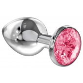 Большая серебристая анальная пробка Diamond Pink Sparkle Large с розовым кристаллом - 8 см. - Lola Games - купить с доставкой в Камышине