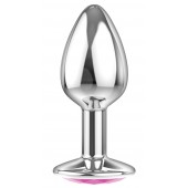 Малая серебристая анальная пробка Diamond Pink Sparkle Small с розовым кристаллом - 7 см. - Lola Games - купить с доставкой в Камышине