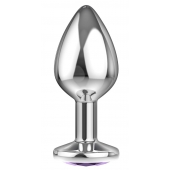 Большая серебристая анальная пробка Diamond Purple Sparkle Large с фиолетовым кристаллом - 8 см. - Lola Games - купить с доставкой в Камышине
