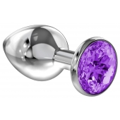 Большая серебристая анальная пробка Diamond Purple Sparkle Large с фиолетовым кристаллом - 8 см. - Lola Games - купить с доставкой в Камышине