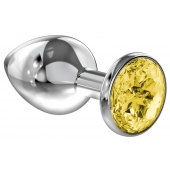 Большая серебристая анальная пробка Diamond Yellow Sparkle Large с жёлтым кристаллом - 8 см. - Lola Games - купить с доставкой в Камышине
