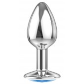 Малая серебристая анальная пробка Diamond Light blue Sparkle Small с голубым кристаллом - 7 см. - Lola Games - купить с доставкой в Камышине