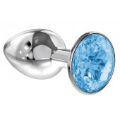 Малая серебристая анальная пробка Diamond Light blue Sparkle Small с голубым кристаллом - 7 см. - Lola Games - купить с доставкой в Камышине