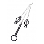 Черно-серебристые зажимы для сосков с кольцом для пениса TOYFA Metal - ToyFa - купить с доставкой в Камышине