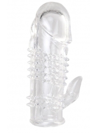 Прозрачная гелевая насадка с шипами и клиторальным отростком - 13 см. - Toyfa Basic - в Камышине купить с доставкой