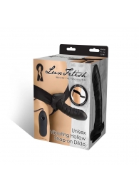 Чёрный полый страпон с вибрацией Unisex Vibrating Hollow Strap-On - 14 см. - Lux Fetish - купить с доставкой в Камышине