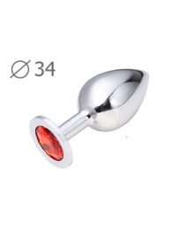 Коническая серебристая анальная втулка с красным кристаллом - 8,2 см. - Anal Jewelry Plug - купить с доставкой в Камышине