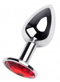 Маленькая коническая серебристая анальная пробка с красным кристаллом - 7 см. - ToyFa - купить с доставкой в Камышине