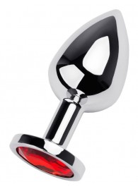 Серебристая коническая анальная пробка с красным кристаллом - 8 см. - ToyFa - купить с доставкой в Камышине