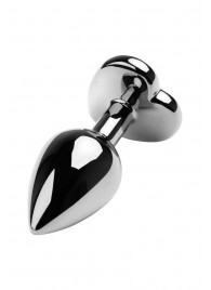 Серебристая коническая анальная пробка с красным кристаллом-сердечком - 7 см. - ToyFa - купить с доставкой в Камышине