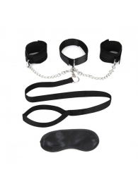 Чёрный ошейник с наручниками и поводком Collar Cuffs   Leash Set - Lux Fetish - купить с доставкой в Камышине