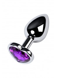 Серебристая коническая анальная пробка с фиолетовым кристаллом-сердечком - 7 см. - ToyFa - купить с доставкой в Камышине