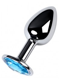Серебристая конусовидная анальная пробка с голубым кристаллом - 7 см. - ToyFa - купить с доставкой в Камышине