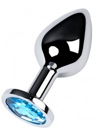 Серебристая конусовидная анальная пробка с голубым кристаллом - 8 см. - ToyFa - купить с доставкой в Камышине