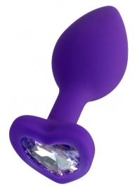 Фиолетовая анальная втулка Diamond Heart с прозрачным кристаллом - 7 см. - ToyFa - купить с доставкой в Камышине