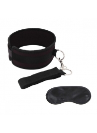 Черный ошейник с длинным поводком Collar and Leash Set - Lux Fetish - купить с доставкой в Камышине