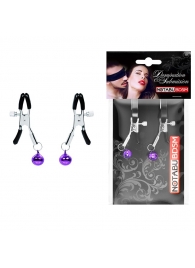 Оригинальные зажимы на соски с фиолетовыми шариками - Notabu - купить с доставкой в Камышине