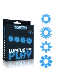 Набор из 4 голубых, светящихся в темноте эрекционных колец Lumino Play - Lovetoy - в Камышине купить с доставкой