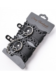 Ажурные наручники из черной кожи - Crazy Handmade - купить с доставкой в Камышине