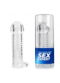 Прозрачная рельефная насадка-реалистик с петлей для мошонки - 13,5 см. - Sex Expert - в Камышине купить с доставкой