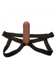 Коричневый фаллопротез из силикона Extension with Harness - 15,75 см. - California Exotic Novelties - купить с доставкой в Камышине