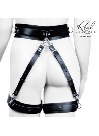 Черный кожаный пояс с гартерами - S-M - Notabu - купить с доставкой в Камышине