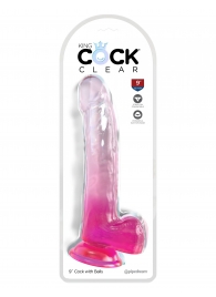 Розовый фаллоимитатор с мошонкой на присоске 9’’ Cock with Balls - 24,8 см. - Pipedream