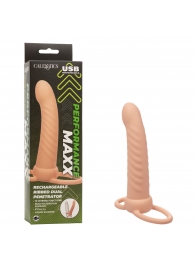 Телесная насадка для двойного проникновения Rechargeable Ribbed Dual Penetrator с вибрацией - California Exotic Novelties - купить с доставкой в Камышине