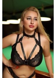 Черная кожаная сбруя с ошейником plus size из нежной кожи - БДСМ Арсенал - купить с доставкой в Камышине