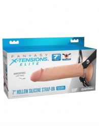 Телесный полый страпон на черных ремнях Hollow Silicone Strap-on - 17,8 см. - Pipedream - купить с доставкой в Камышине