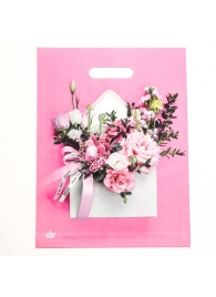 Розовый пакет с цветочным принтом и вырубной ручкой (40х31 см) - Сима-Ленд - купить с доставкой в Камышине