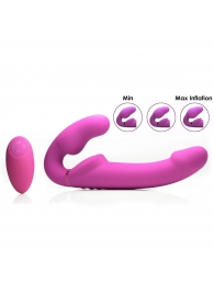 Розовый безремневой страпон с вибрацией и функцией расширения Inflatable Ergo-Fit Strapless Strap-On - XR Brands - купить с доставкой в Камышине
