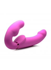 Розовый безремневой страпон с вибрацией и функцией расширения Inflatable Ergo-Fit Strapless Strap-On - XR Brands - купить с доставкой в Камышине