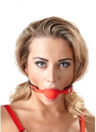 Силиконовый кляп-шар на чёрных ремешках Red Gag silicone - Orion - купить с доставкой в Камышине