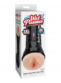 Телесный мастурбатор-вагина в черной колбе Super Luscious Lips XXL - Pipedream - в Камышине купить с доставкой