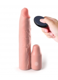 Телесная вибронасадка на член 3  Vibrating Mega X-tension with Remote - 22,9 см. - Pipedream - в Камышине купить с доставкой