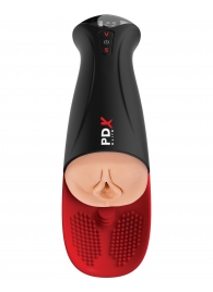 Телесный мастурбатор-вагина в черной колбе с вибрацией Fuck-O-Matic Pro XL - Pipedream - в Камышине купить с доставкой