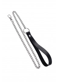 Поводок с ручкой из черной натуральной кожи и карабином для ошейника - Pecado - купить с доставкой в Камышине