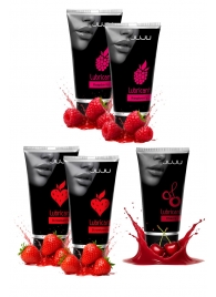 Набор из 5 съедобных лубрикантов JUJU (клубника х 2, малина х 2, вишня) - JuJu - купить с доставкой в Камышине