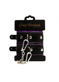 Черно-фиолетовые скругленные наручники с мягкой подкладкой - Crazy Handmade - купить с доставкой в Камышине