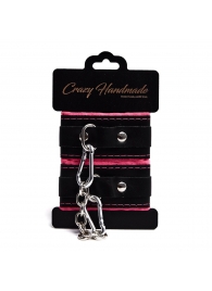 Черно-розовые скругленные наручники с мягкой подкладкой - Crazy Handmade - купить с доставкой в Камышине