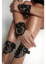 Черные кожаные оковы с резными узорами и клепками - Crazy Handmade - купить с доставкой в Камышине