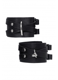 Черные кожаные оковы с двумя перекрёстными ремешками - Pecado - купить с доставкой в Камышине
